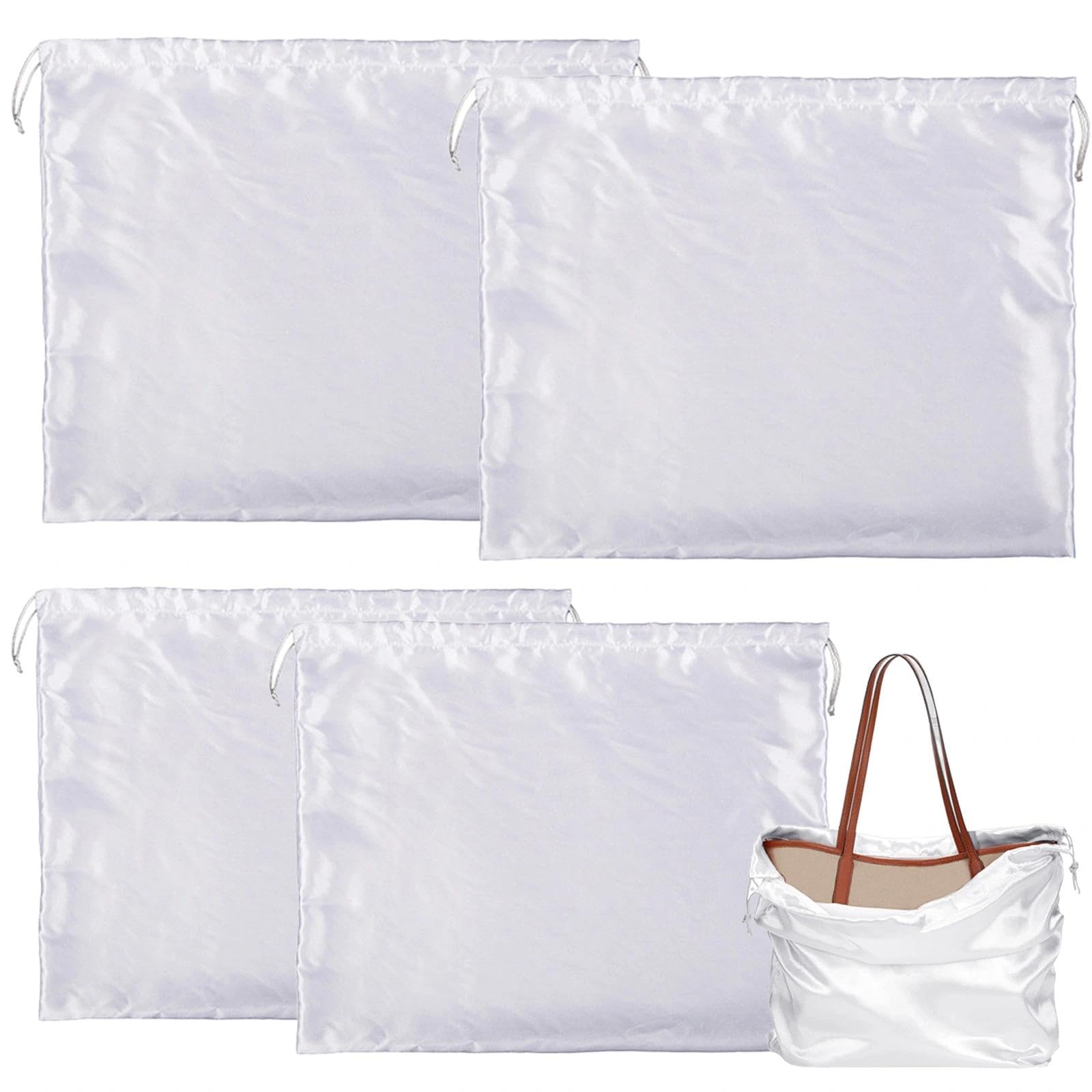 4Pcs Dust Bags for Handbags,Tow Different Sizes Silk Dust Cover Storage Bags,Soft Yet Durable,Dustproof Drawstring Pouch for Clothes,Purse,Shoes,Boot (White)