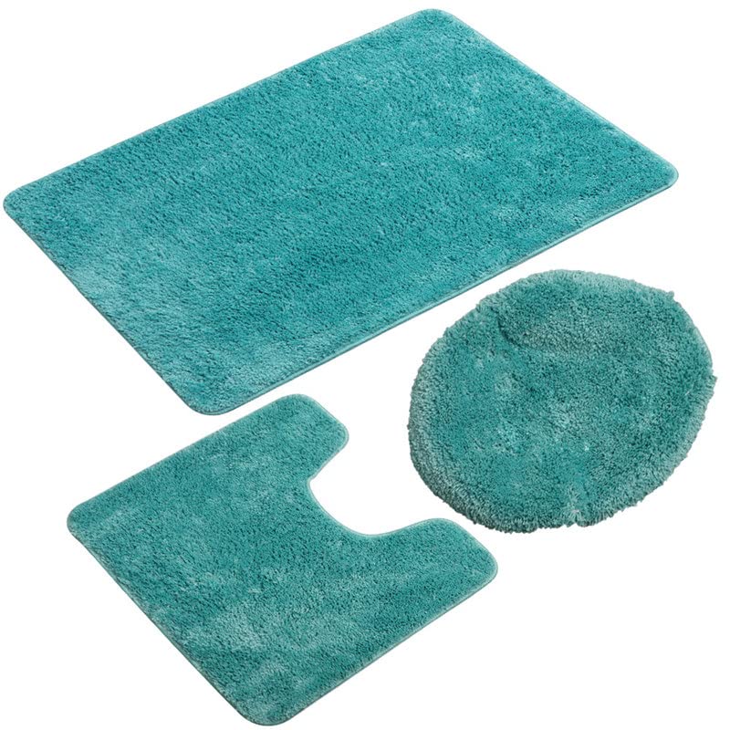 LWZY Bathroom Rug Super saugfähiges 3-teiliges Badezimmer-Badematten-Set, rutschfeste Badematte, U-Form, Toilettenvorleger, Toilettendeckelbezug, waschbarer Badevorleger, grün
