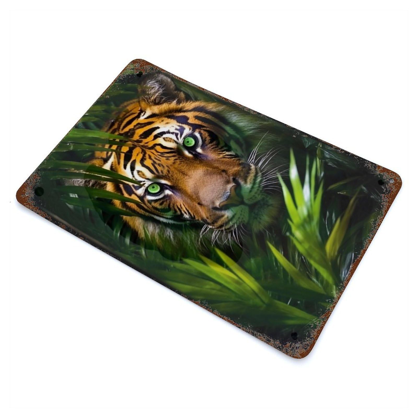 A Tiger in Jungle Rust Effect Tin Sign 11.8"x7.9", Ideal for Garage, Bar And Workshop Decor