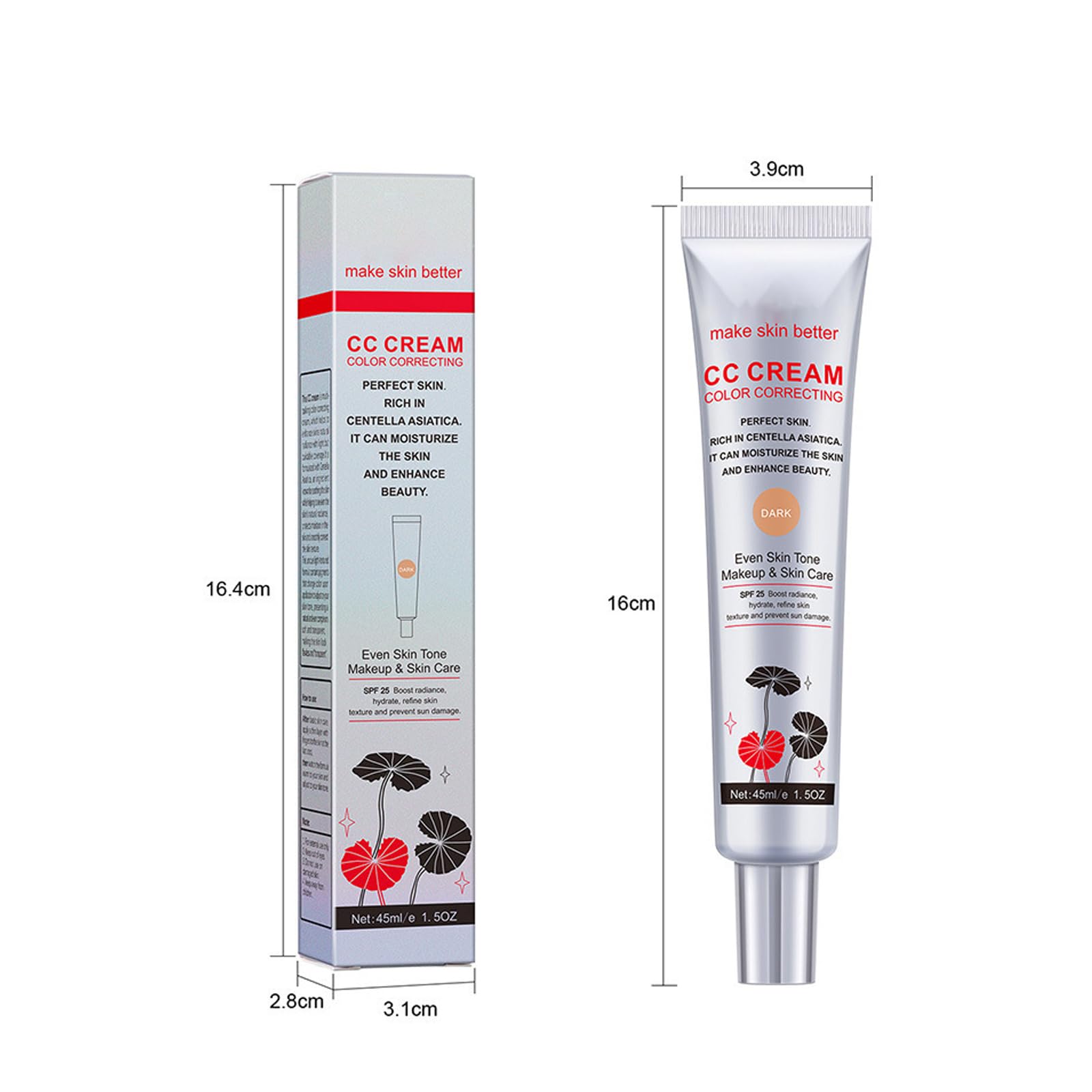 CC Cream, krem CC z Centella Asiatica do korekcji kolorów, całkowicie kryjący podkład, nawilżający korektor