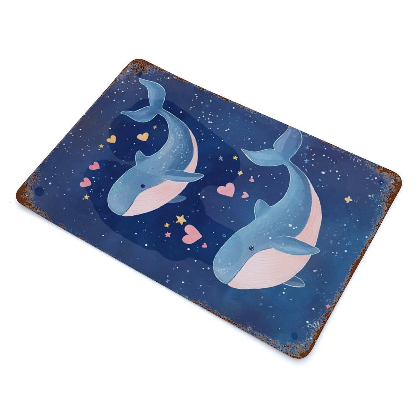 Whale Love Starry Night Rusty Metal Tin Sign 11.8"x7.9", for Shed, Workshop And Garage Wall Decor, Shabby Chic Decor
