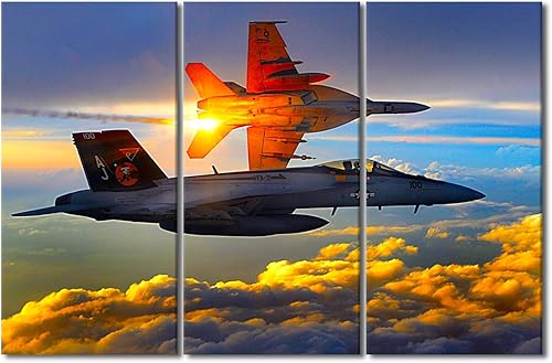 TUMOVO Lienzo decorativo para pared, arte de aviación, imagen de avión de combate F-18, 3 paneles, decoración de pared para el hogar, dormitorio,