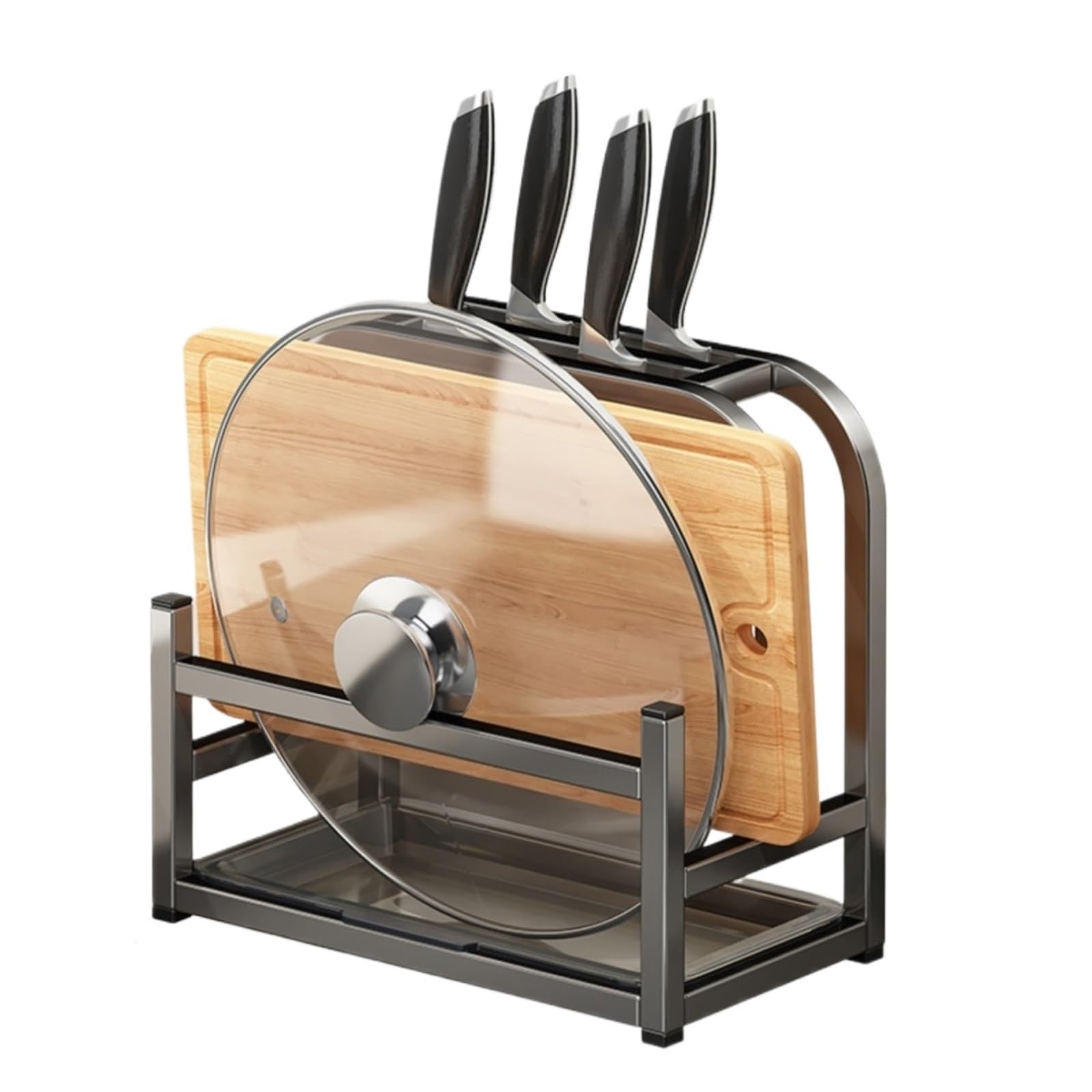 Gaojunan Grey Knife Block Without Knives, Universal Knife Block Organizer Multifunctional Countertop Holder Utensil Rack Tools