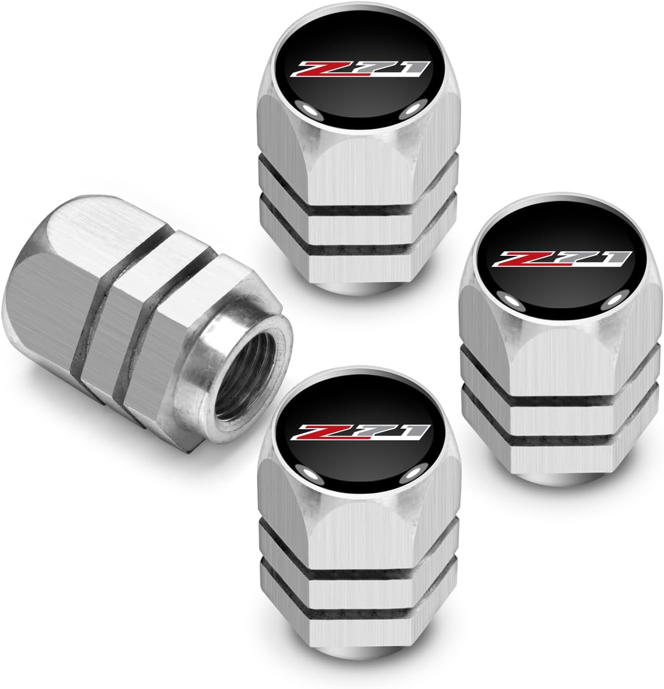 iPick Image for Chevrolet Z71 Logo in Black on Silver Hexagon Shape Aluminum Tire Valve Stem Caps
