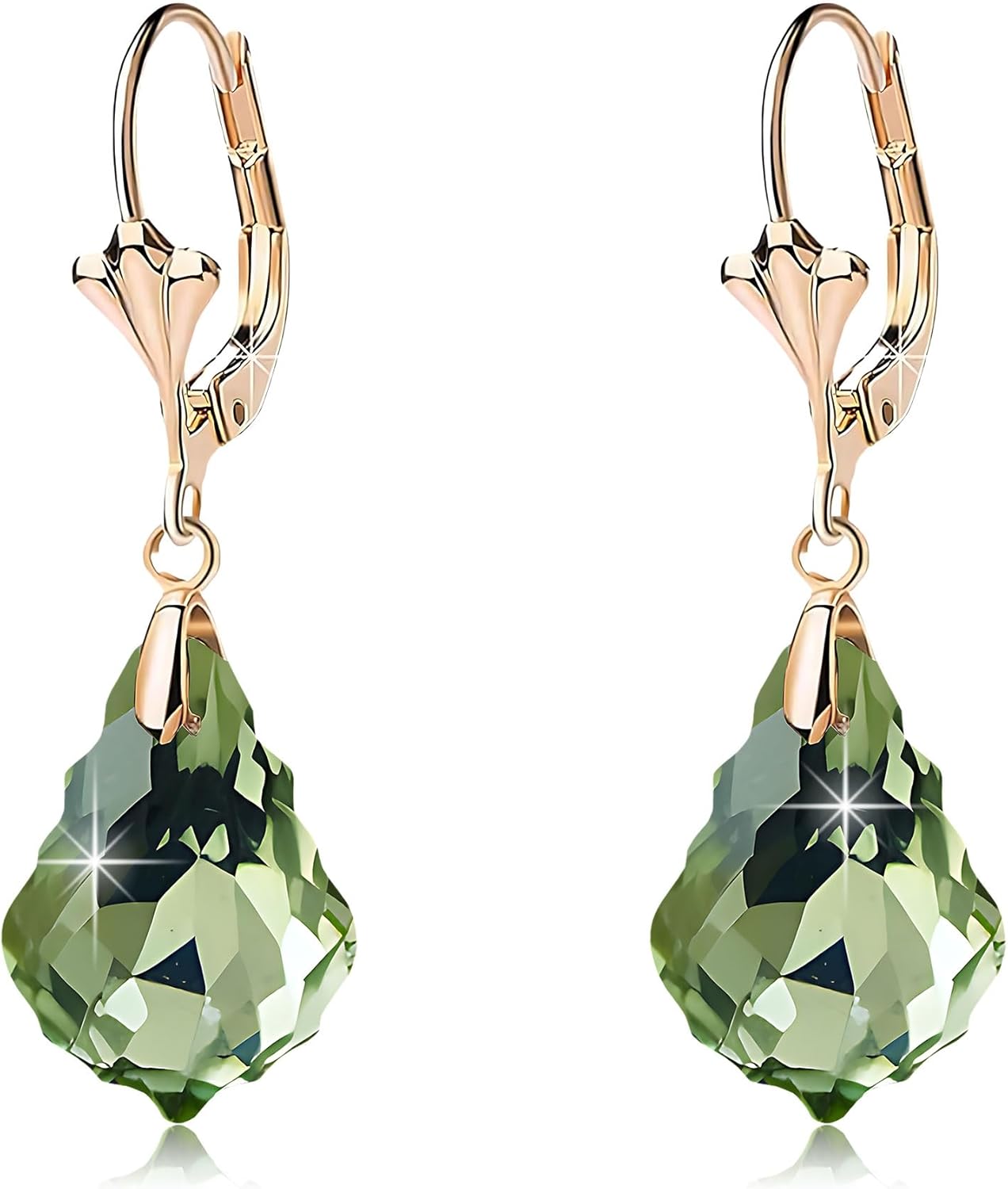 Austrian Crystal Baroque Drop Leverback Earrings for Women Fashion 14K Gold Plated Hypoallergenic Jewelry
