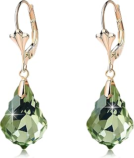EVEVIC Austrian Crystal Baroque Drop Leverback Earrings - 14K Gold Plated Hypoallergenic Women's Jewelry