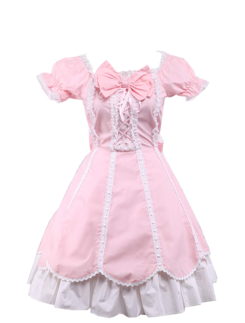 An*Tai*Na* Women's Pink Antaina Cotton Bow Ruffle Lace Vintage Victorian Sweet Lolita Cosplay Dress,M