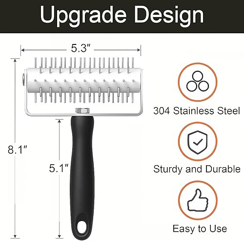 Miniatura 6 de EVEDMOT Rodillo de acero inoxidable para masa de pizza, perforador de agujeros, herramienta de acoplamiento para pastel de pizza, galletas, pan de