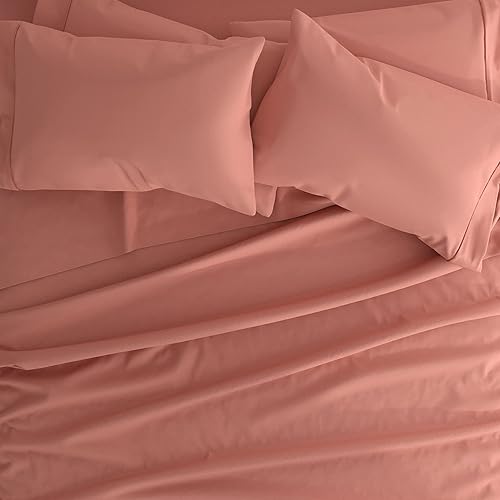 Merit Linens Sábanas de cama tamaño Queen transpirables de estilo hotel, juego de sábanas de arcilla ultra suave de 4 piezas con bolsillo profundo,