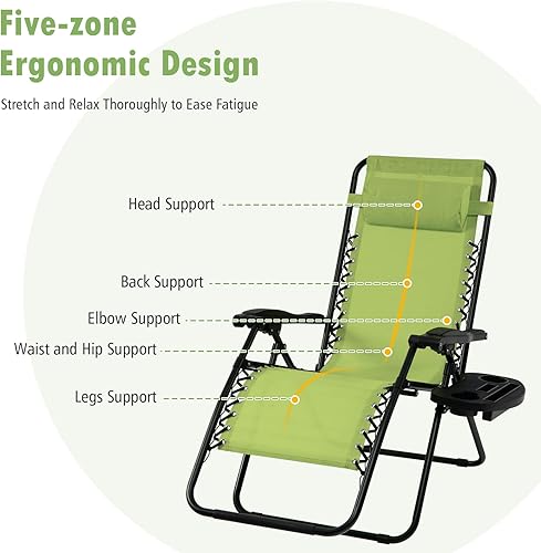 Miniatura 9 de Tangkula Juego de 2 sillas de gravedad cero, silla plegable para patio, reclinable, ajustable, con soporte para tazas, reposabrazos anchos para