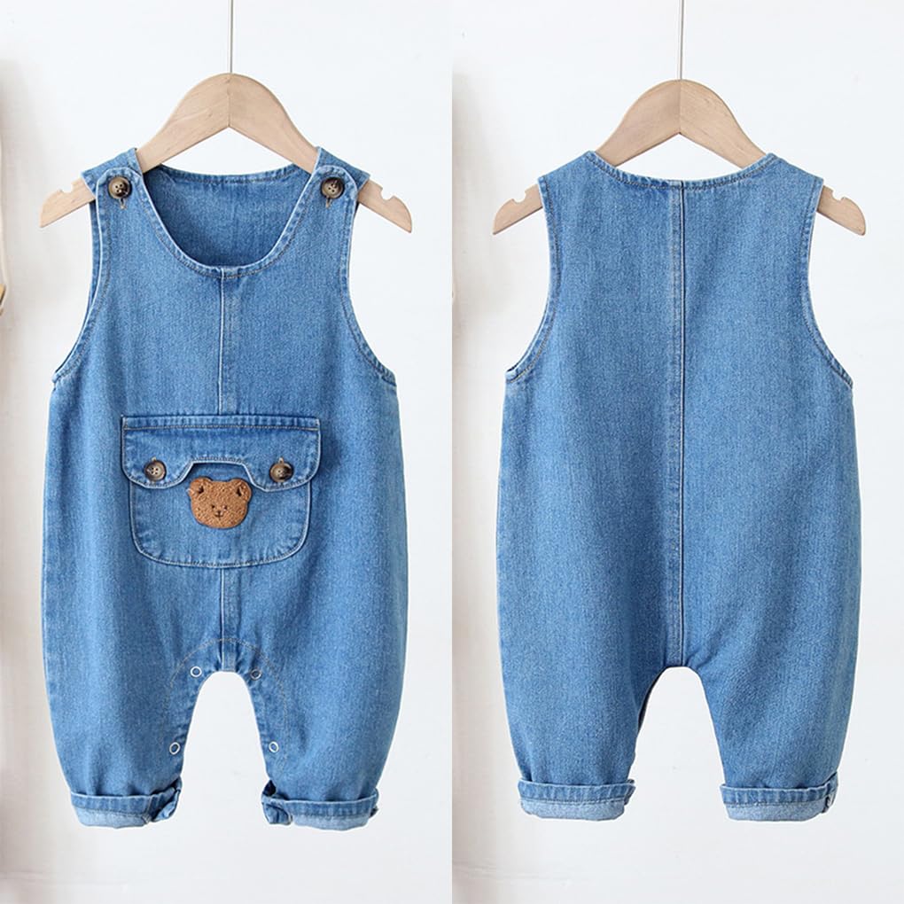 Salopette Bimba, Salopette Bimbo Bambino Jeans Tuta Orso Cartone Animato Blu Salopette Moda Denim Tempo Libero Tuta da Neonata Neonato Jeans Jumpsuit per Bambina 0-24 mesi
