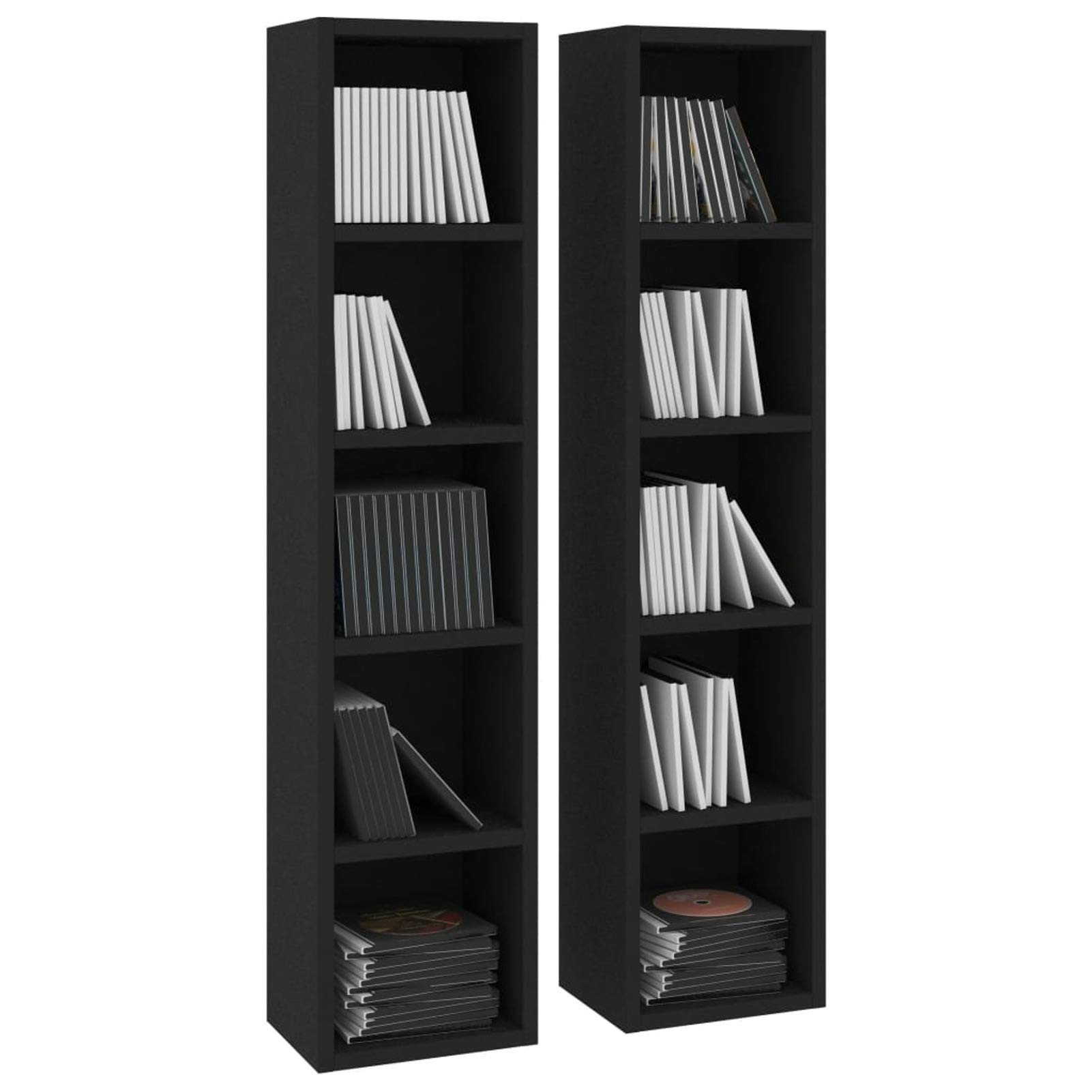 Estantería para CDs, Vitrinas para Colecciones De Pie, Estanterias, Vitrina para Perfumes, Mueble CD, Mueble Estanteria, 2 Unidades Negro aglomerado 21x16x93,5 cm