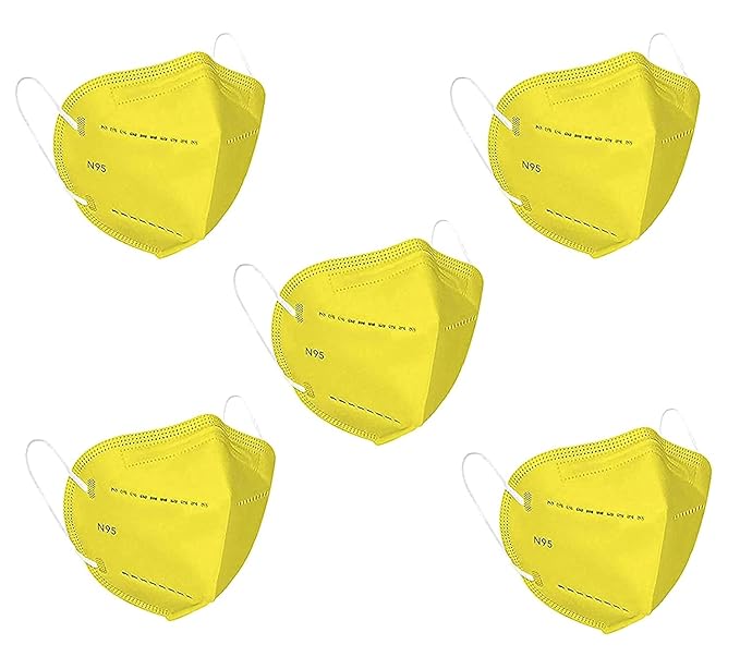 Guruji N95 Mask Yellow Color Pack of 5 pcs Washable and Reusable N95 Masks without Valve, Comfortable Stylish N95 5 Layer Yellow Color 5 Pieces with Melt blown Combo Pack for Men and Women