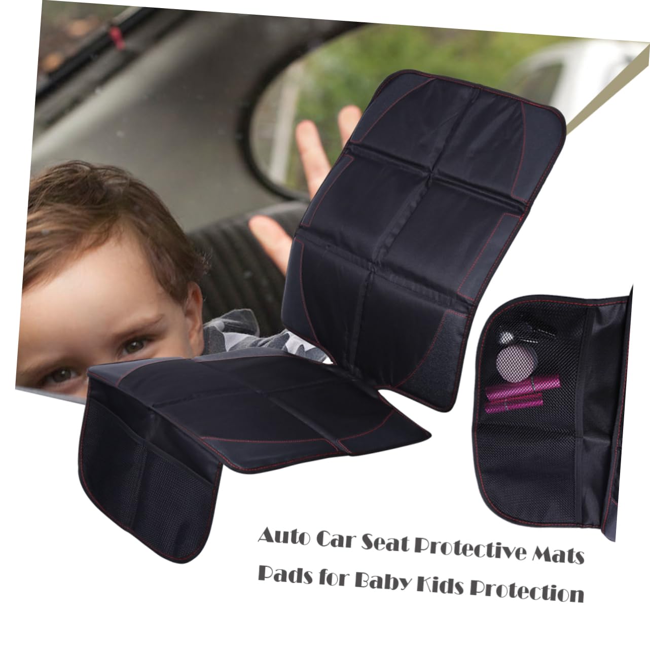BESTOYARD Protezione per Seggio Auto per Bambini, Lavabile, Tasche, Nero