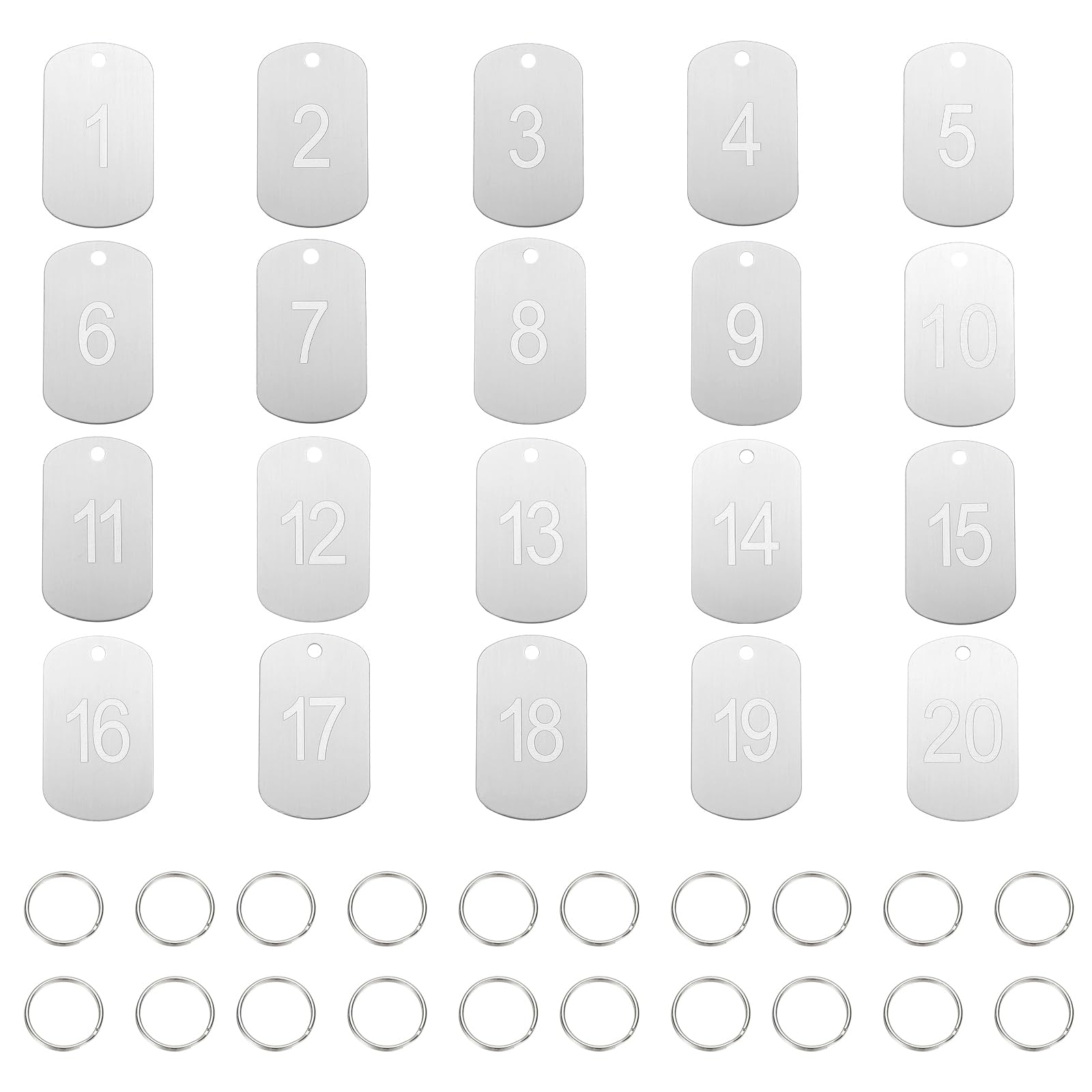 PATIKIL 20PCS Number Tags 1-20, Number Key Tags Aluminum Numbered Keychain Metal Rectangle with Key Rings for Organizer Field Sales Hangers Clothes