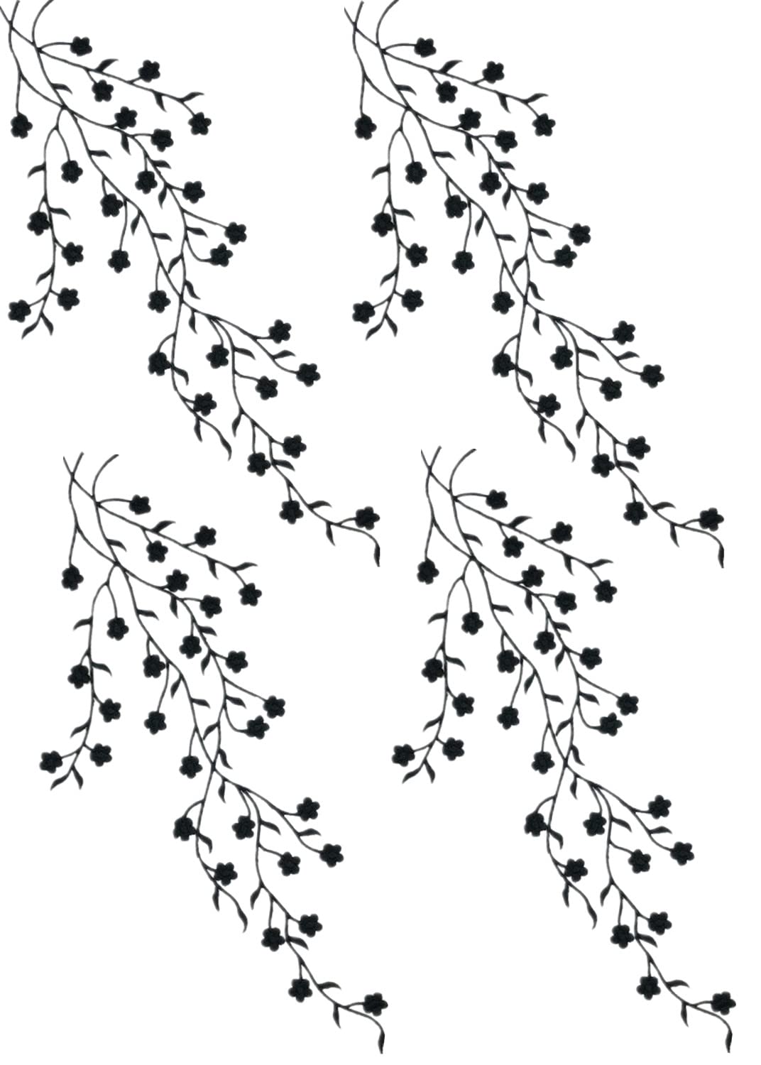 4 Pieces Long Patch Plum Blossom Iron on Patch Embroided Floral Applique for Garment Curtain Pillow Blanket Trimming Shoes Jeans Clothing