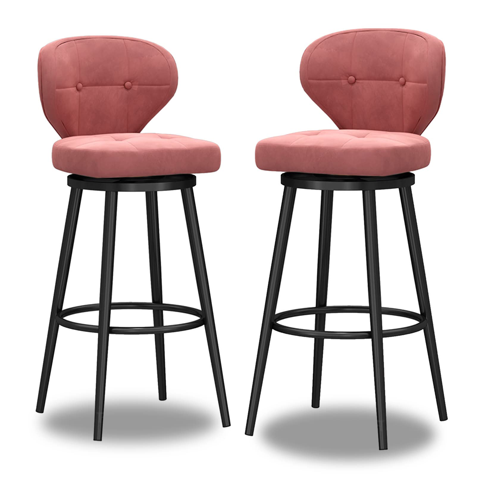 LUUYYI Moderno sgabello da bar girevole in velluto con schienale basso e gambe in metallo nero, sgabello da cucina per la colazione a casa e isola (rosa, 2 pezzi)