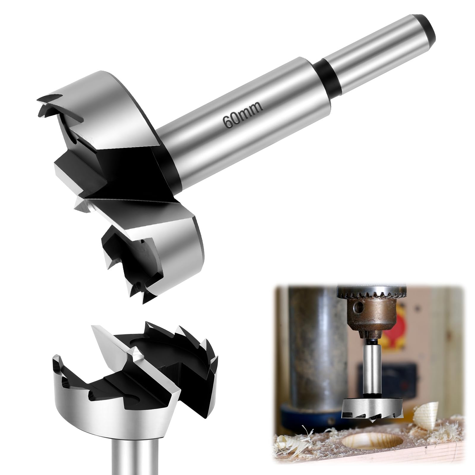 Flintronic 60mm Forstner Drill Bit, Carbide Steel Boring Hole Saw, Tipped Forstner Bit Hole Cutter