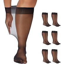Yilanmy 6 Pairs Plus Size Knee High Stockings for Women Sheer Trouser Socks