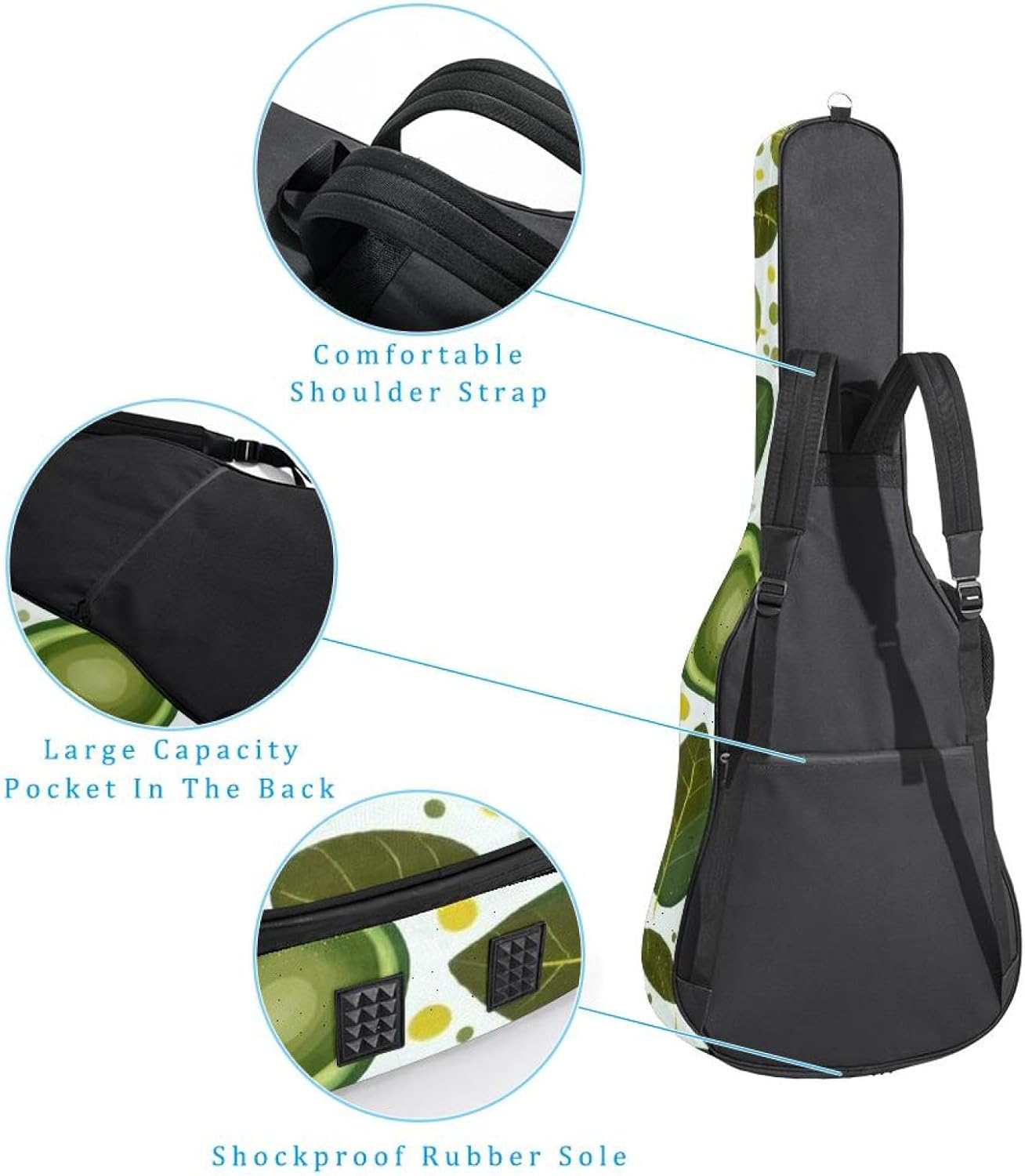 40/41/42-inch Green avocado Acoustic Guitar Bag With Adjustable Shoulder Strap And 2 Storage Bags. Guitar Bag With Back Hanging Loop, Electric, and Classical Guitars