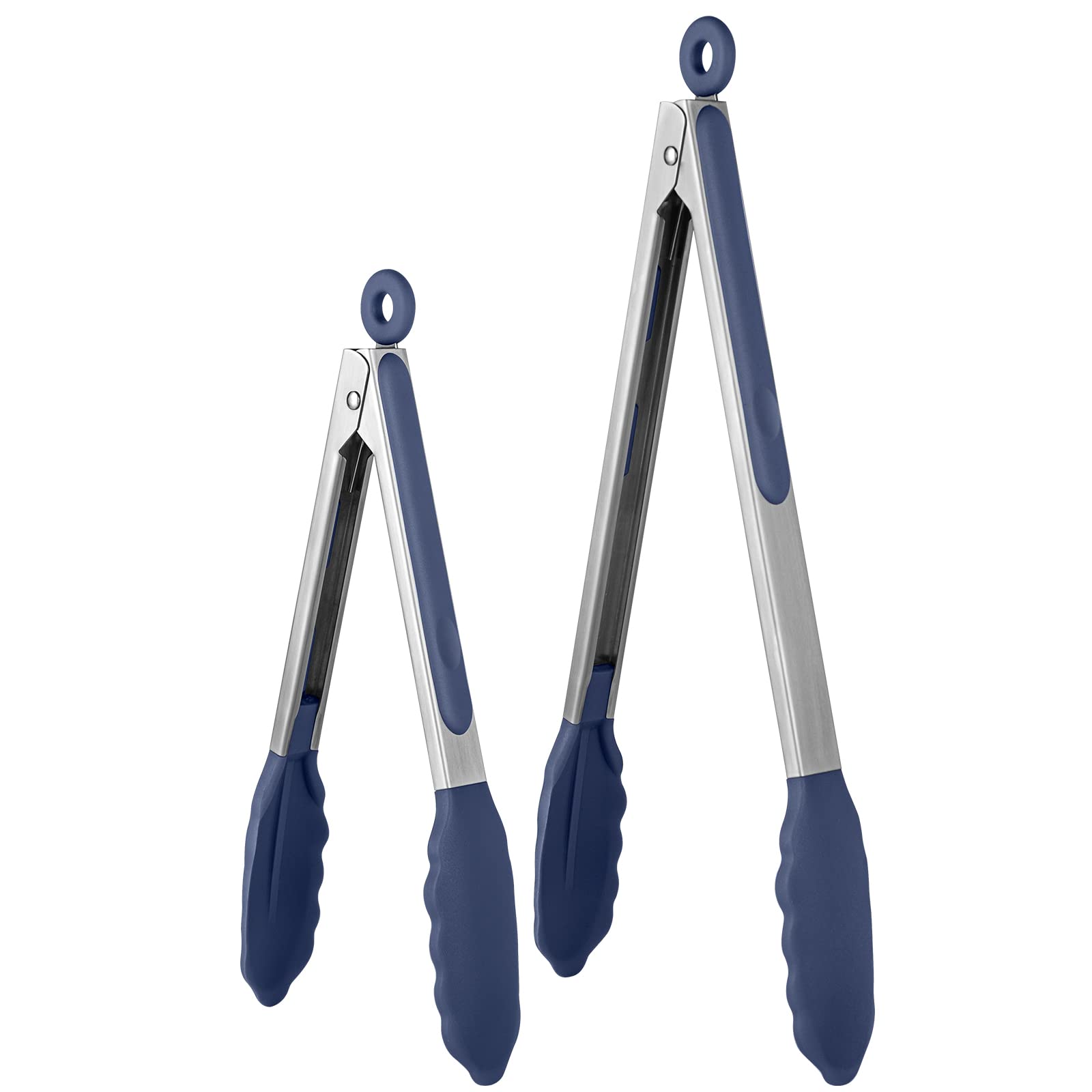 U-Taste 315℃ Heat Resistant Kitchen Tongs: 23+30 cm Silicone Cooking Tong Set with Firm Sealed Non Stick Rubber Tips and Silicon Coated 18/8 Stainless Steel Handle for Serving Grilling(Midnight Blue)