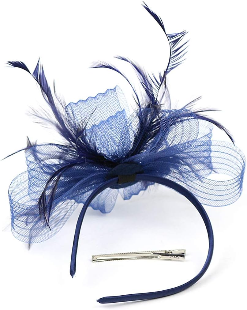 Ladies Retro Elegant Flower Hair Fascinator Hat Feather Mesh Net Veil Wedding Hats Vintage Hair Accessories Women Headwear with Headband and Clip for Cocktail Tea Party - Image 5