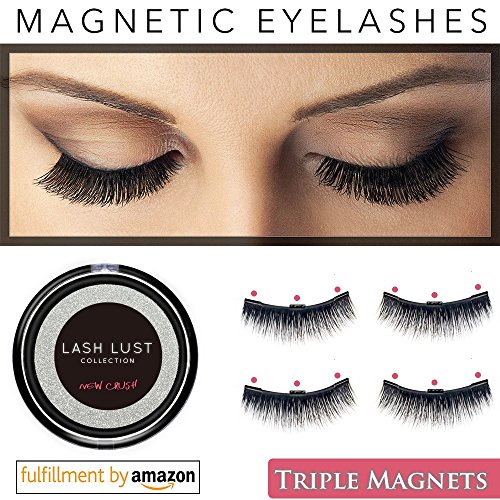 False Magnetic Eyelashes Premium TRIPLE MAGNETS(2set or 4pcs)by LashLust - No Glue, Magic 3D Fake Lashes Extension - Ultra Soft & Natural Look & Handmade-Long & Thick-One Two Cosmetics Cruelty Free