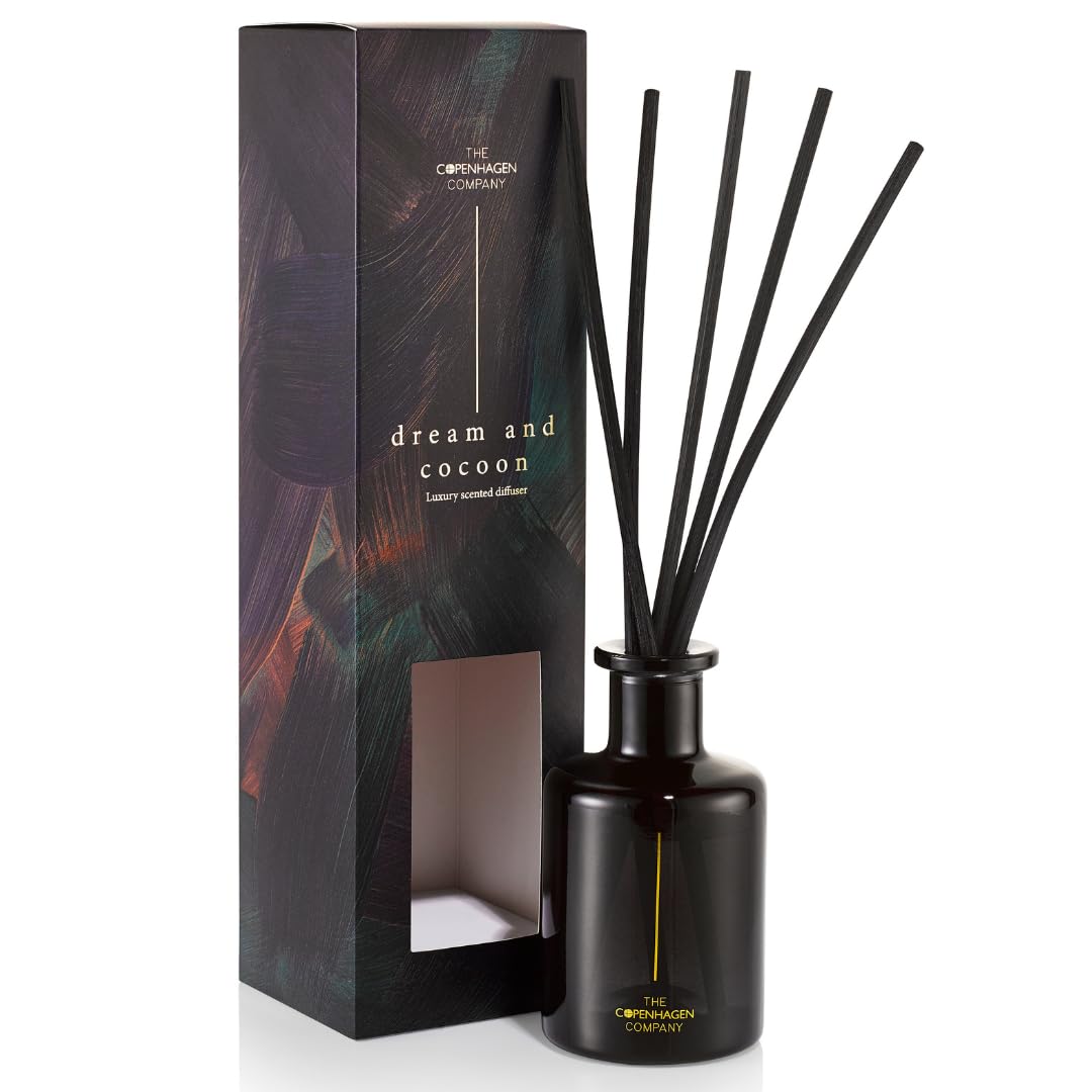 Luxury Reed Diffusers for Home | Aromatherapy Scented | 12 Weeks Long Lasting Fragrance | 5 Thick Natural Rattan Reeds | The Copenhagen Company - Bergamot, Rose & Sandalwood (150ml)