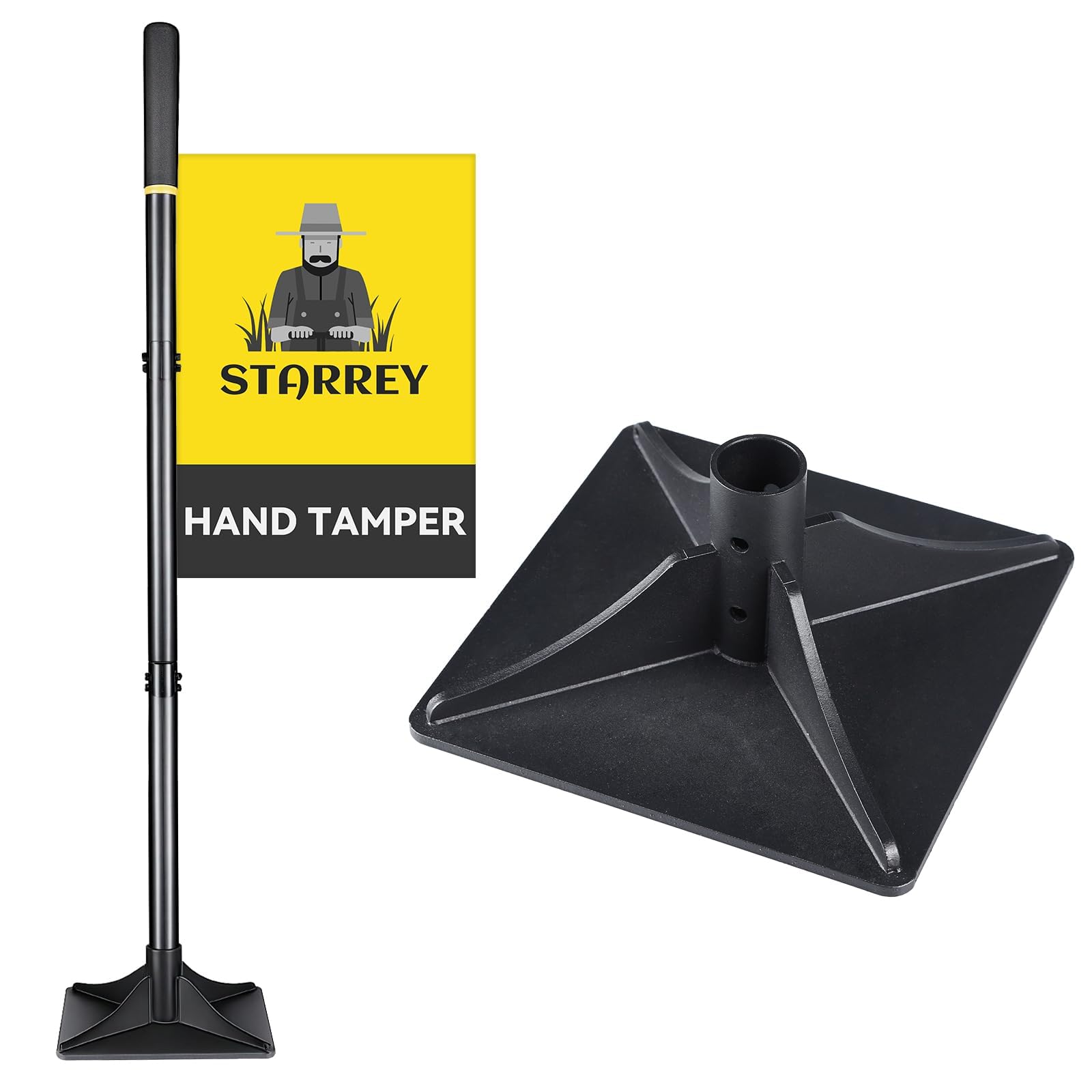 TTamper Tool 8"x8" Heavy Duty Steel Hand Tamper for Leveling Soil, Gravel, Sand, Asphalt Compactor Tool for Landscaping, Paver, Driveway, and Blacktop Repair