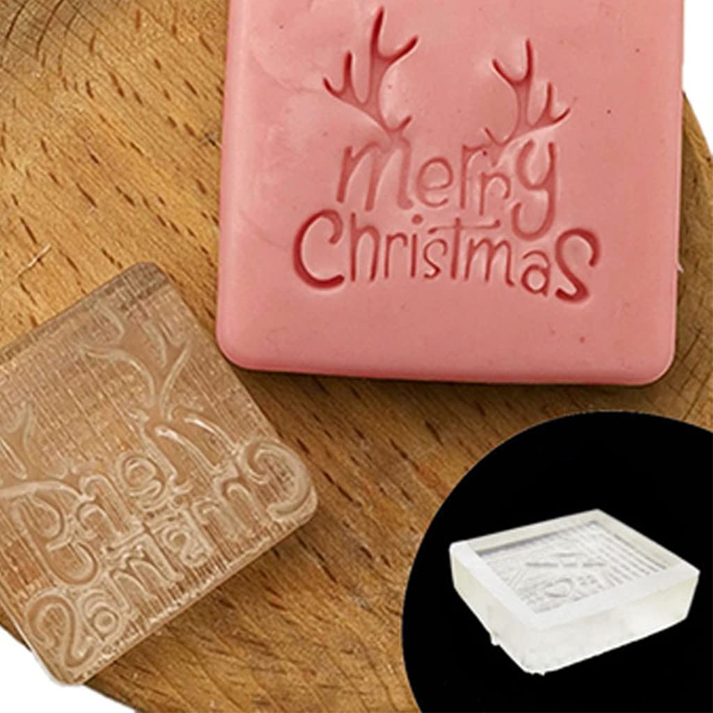 Christmas Theme Transparent Soap Stamp Natural Organic Making Acrylic Stamps Resin Chapters Small Clear Christmas Stamp Block for Card