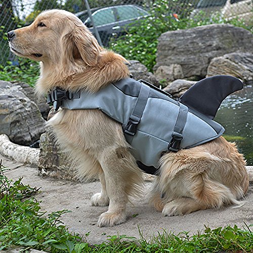 Ranphy Dog Life Vest Swimsuit Shark Fin Dog Life Jacket for Small Medium Large Breed Pet Ripstop Neoprene Flotation Coat Puppy Life Preserver Safety with Rescue Handle D-Ring Adjustable for Swimming S