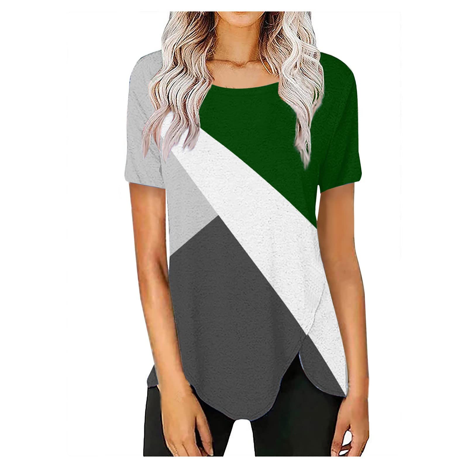 Women's Dressy Casual Shirts 2023 Summer Tunic Short Sleeve Round Neck Blouse Tops Comfy Printed T Shirts Tees