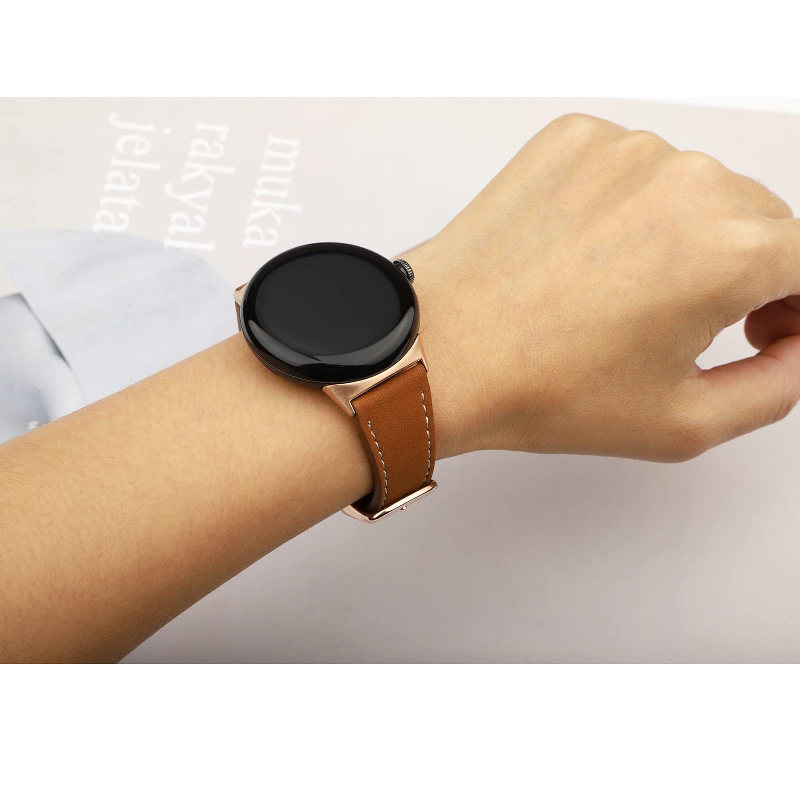 Kompatibel mit Google Pixel 3 45 mm/41 mm/Pixel 2/Pixel Watch, Ersatzarmband aus echtem Leder für Damen und Herren