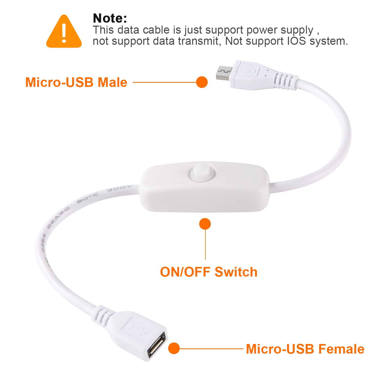 KUOQIY 2 PCS 0.27m Micro USB Extension Cable with On/Off Switch, for LED Desk Lamp LED Strip White, Micro USB - 0.27m - Image 3