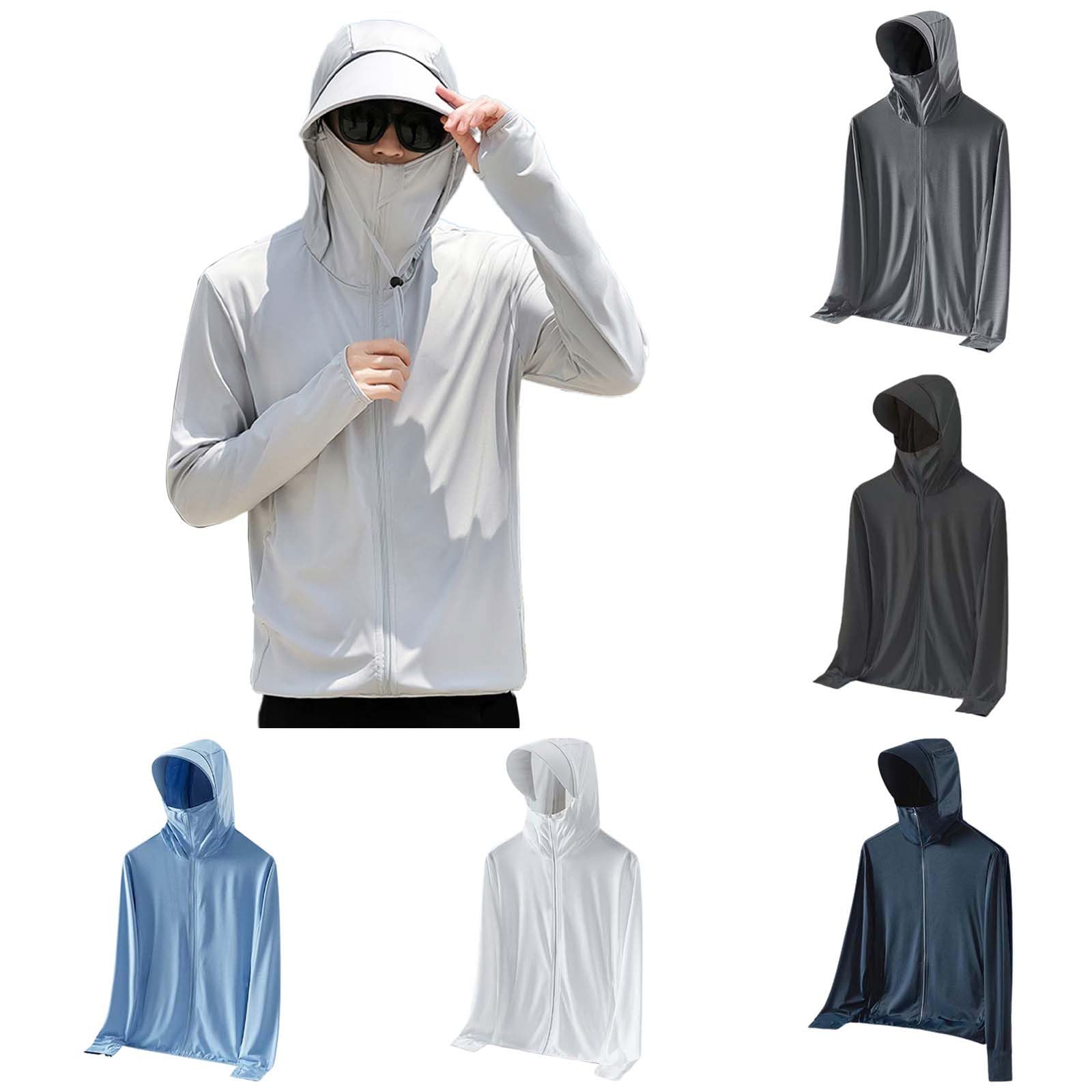 Sun - Sudadera con capucha para hombre UPF 50+ UV, protección solar, chaqueta de manga larga para exteriores, senderismo, deportiva, camiseta de manga larga con capucha, para verano, fina
