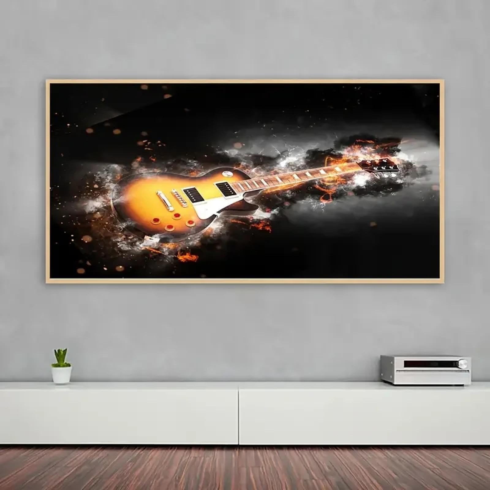 BMGKYAGL Stampa su tela a tema musicale Poster di chitarra fresca Pittura su tela Arte murale Pittura murale per bar Caffetteria 90x180cm Senza cornice