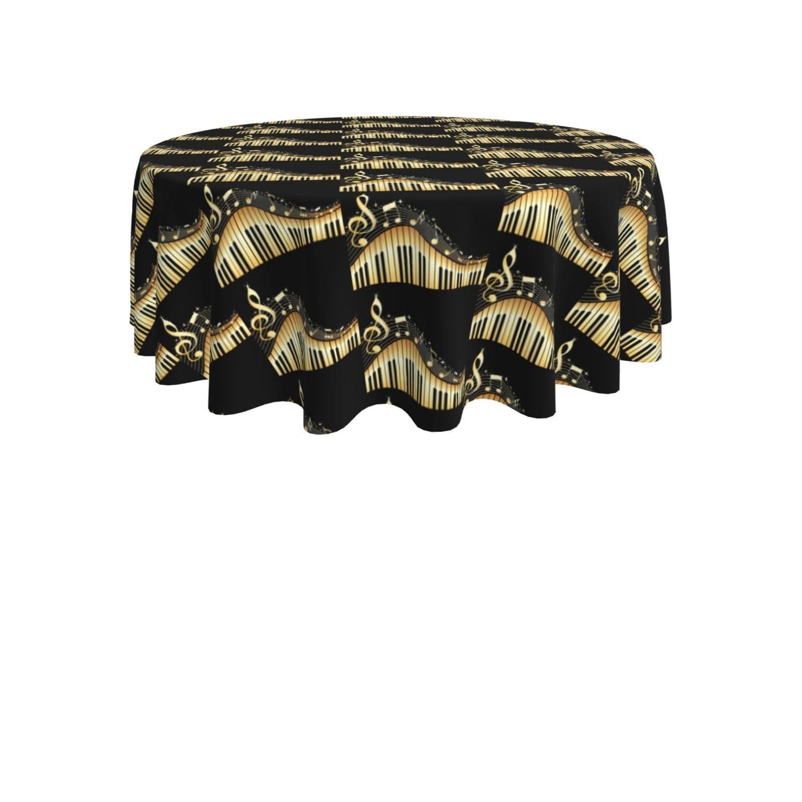 ENGhjes Music Print Round Tablecloth 60in Washable Stainproof Polyester Cloth for Kitchen Idea