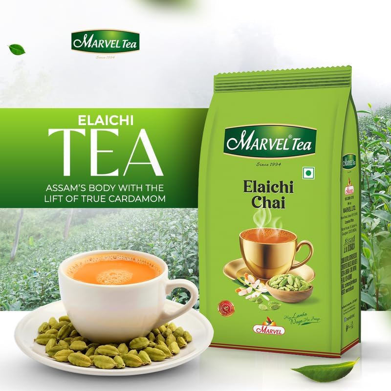 Image of Marvel Tea Combo of Yellow 2 x 250gm, Elaichi, Masala Tea 250 Gm Each with Kadak Ctc, Handpicked Strong Chai from Assam & Darjeeling, Refreshing Aroma & Rich Taste - Combo of 3
