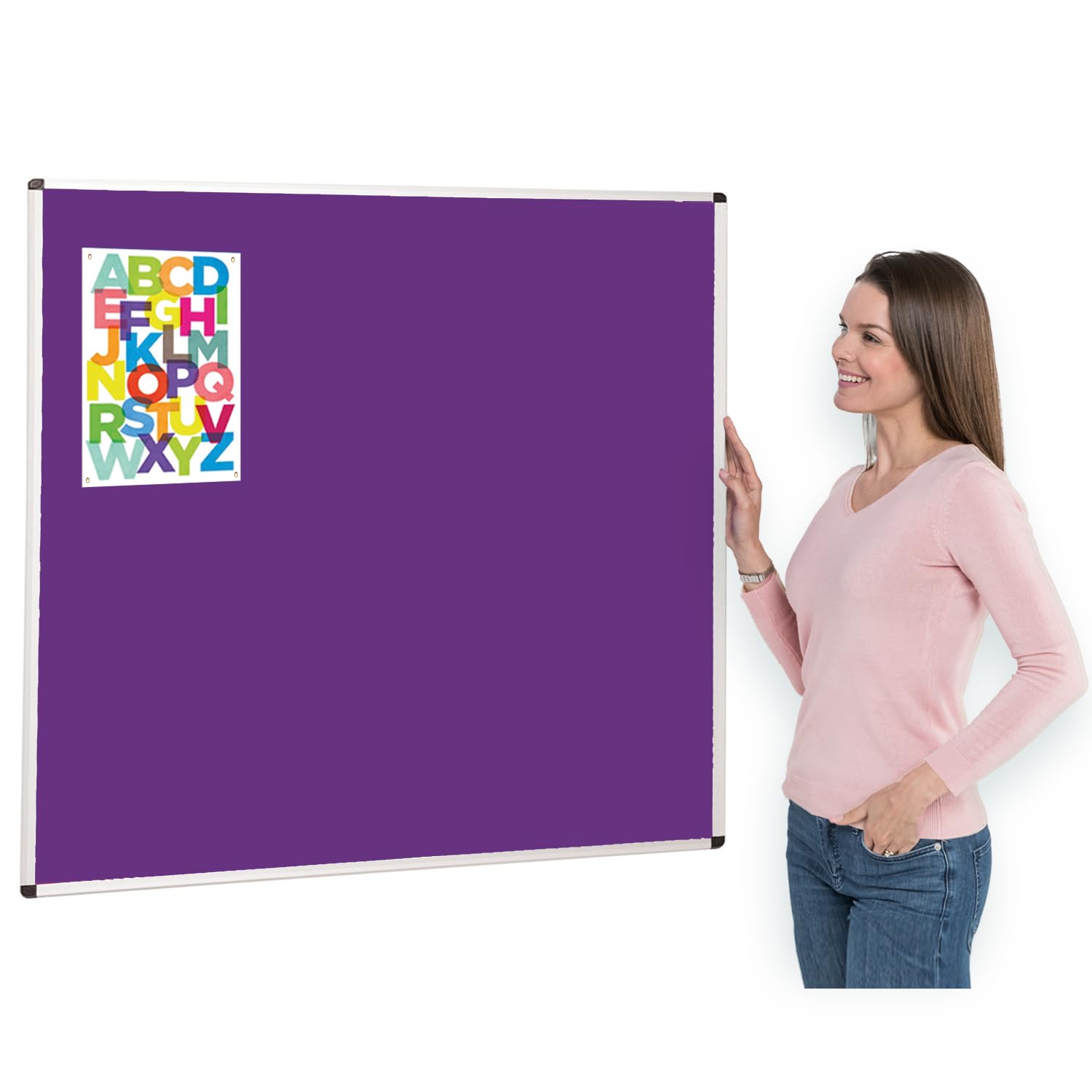 Aluminium Framed Notice Board | Brightly Coloured Loop Nylon Purple Bulletin Board | 120 x 120 cm - Ideal for Office, School, Healthcare