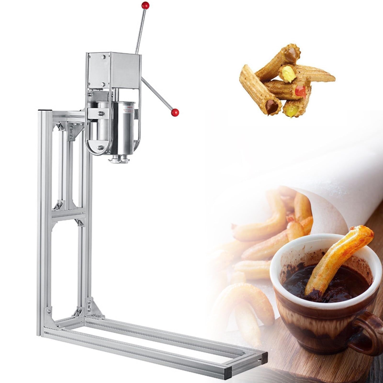 AWAYDD Churro Maker Machine Churros Machine Manual Churros Maker Machine 3L/5L/7L Commercial Churros Maker Vertical Type Manual Spanish Donuts Churro Filler Machine | Stainless Steel(5L)