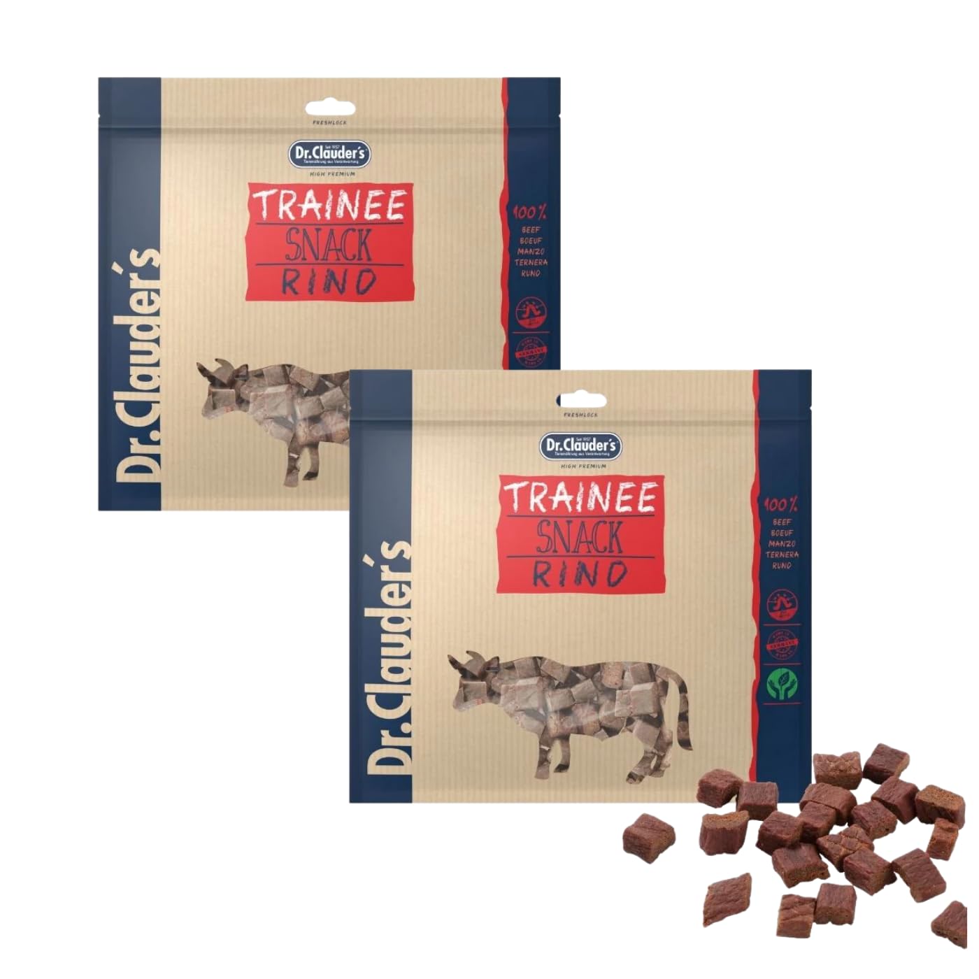 Trainee Snack Vacuno | Premio para Perros y Gatos | 2 x 500 g | con FOS