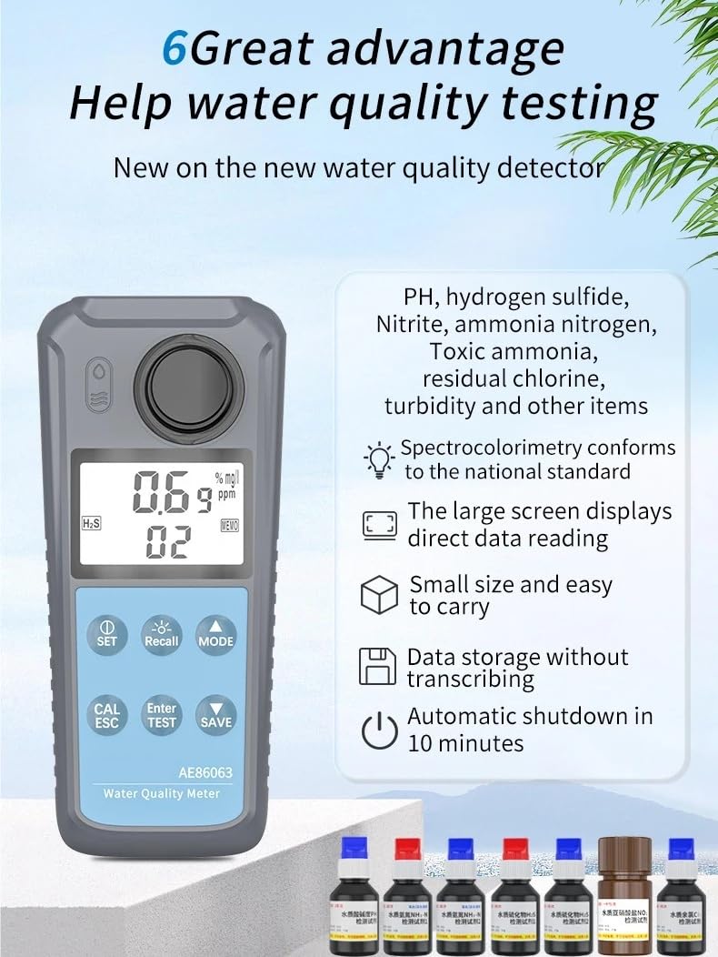 Tragbares Trübungsmessgerät AE86065 Digitaler Trübungstester Hintergrundbeleuchtetes Display | Bereich 0,00 bis 1000 NTU Wassertest- und Analyseinstrumente