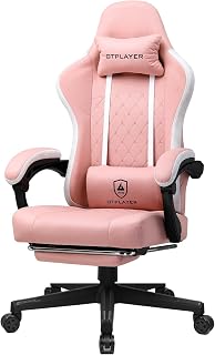 GTPLAYER Silla Gaming Tela Ergonómica Transpirable Silla Gamer Reclinable con Reposapiés, Cojín Lumbar y Reposacabeza Sillas Gaming Regulable en Altura para Juegos de Estudio y Trabajo Rosa