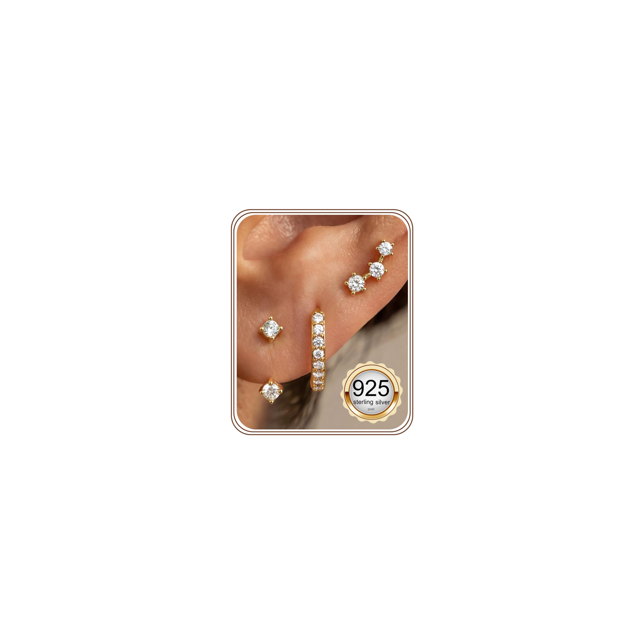 FIASASO Juego de 3 pares de aretes hipoalergénicos de plata de ley 925 para múltiples piercings, delicados chapados en oro de 14 quilates, aretes de aro pequeños para mujer, bonitos aretes de moda