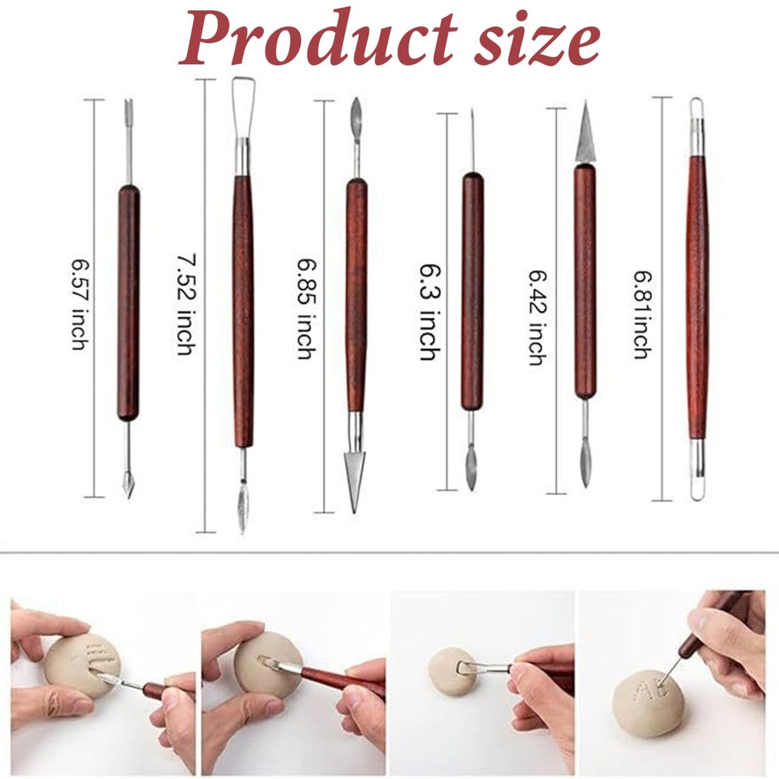 Clay Tools & Wooden Clay Tools Set, 6-Piece Double Sided Metal and Wood Sculpting Tools for Pottery Air Dry Clay, Ceramics & Art Crafts - Image 2