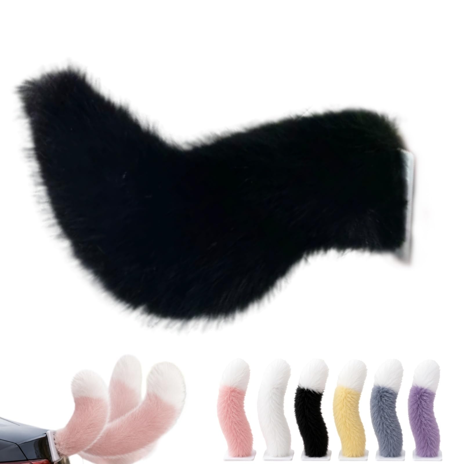 WstaIutno Remote Control Electric Car Tail, Cute Fuzzy Tail Car Decoration and Rechargeable Plush Animal Moving Accessory for Daily Commute and Family Road Trip (B-Black)