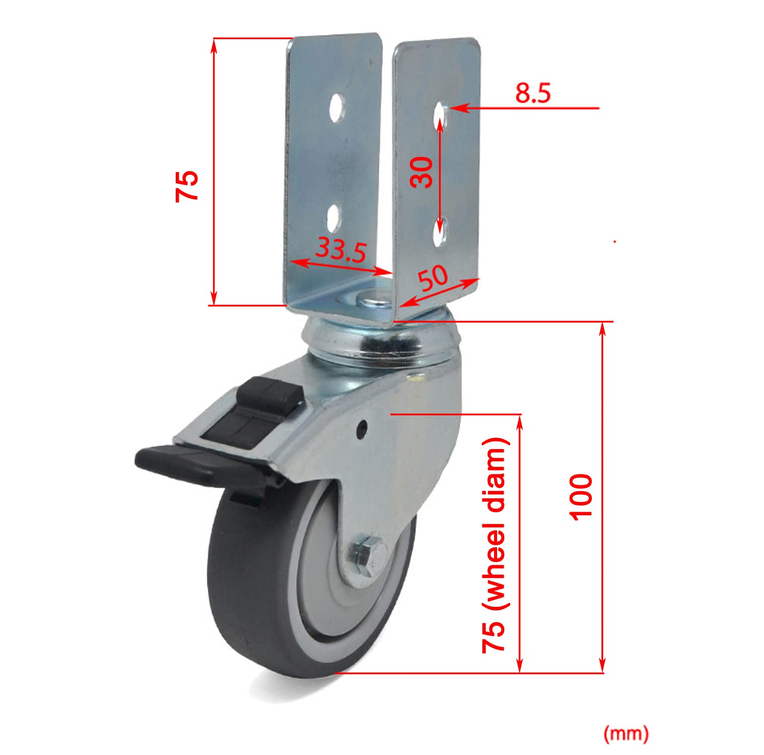 Ruote Girevoli Gemellate Con Doppio Freno 4 Pz 50 Mm