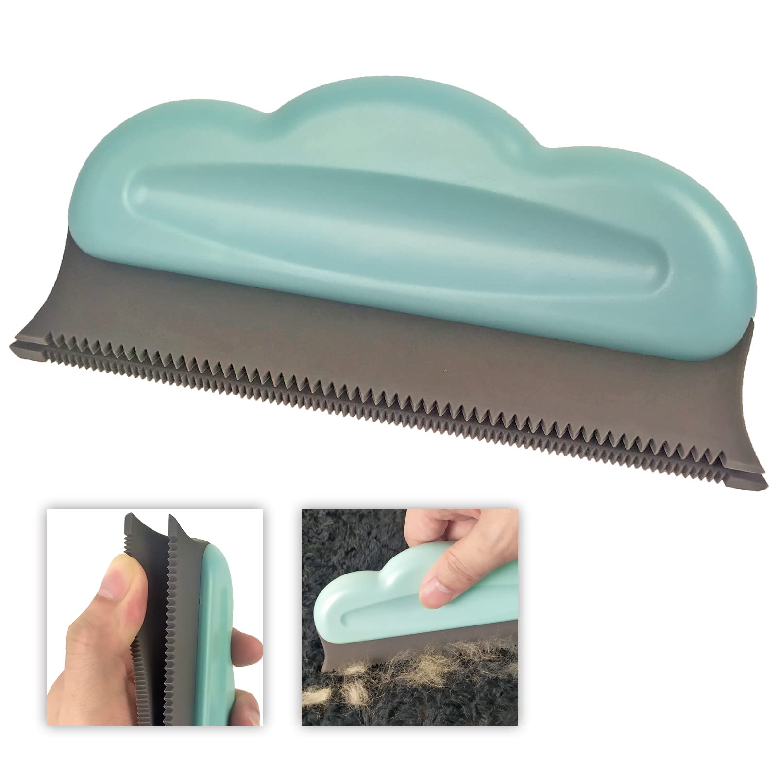 PETDOM Pet Hair Remover Brush - Soft Rubber Edges to Avoid Damaging Fabric - Dog Cat Fur Lint Removal Tool for Fluffy Carpet Car Couch Furniture (Jasper Blue)