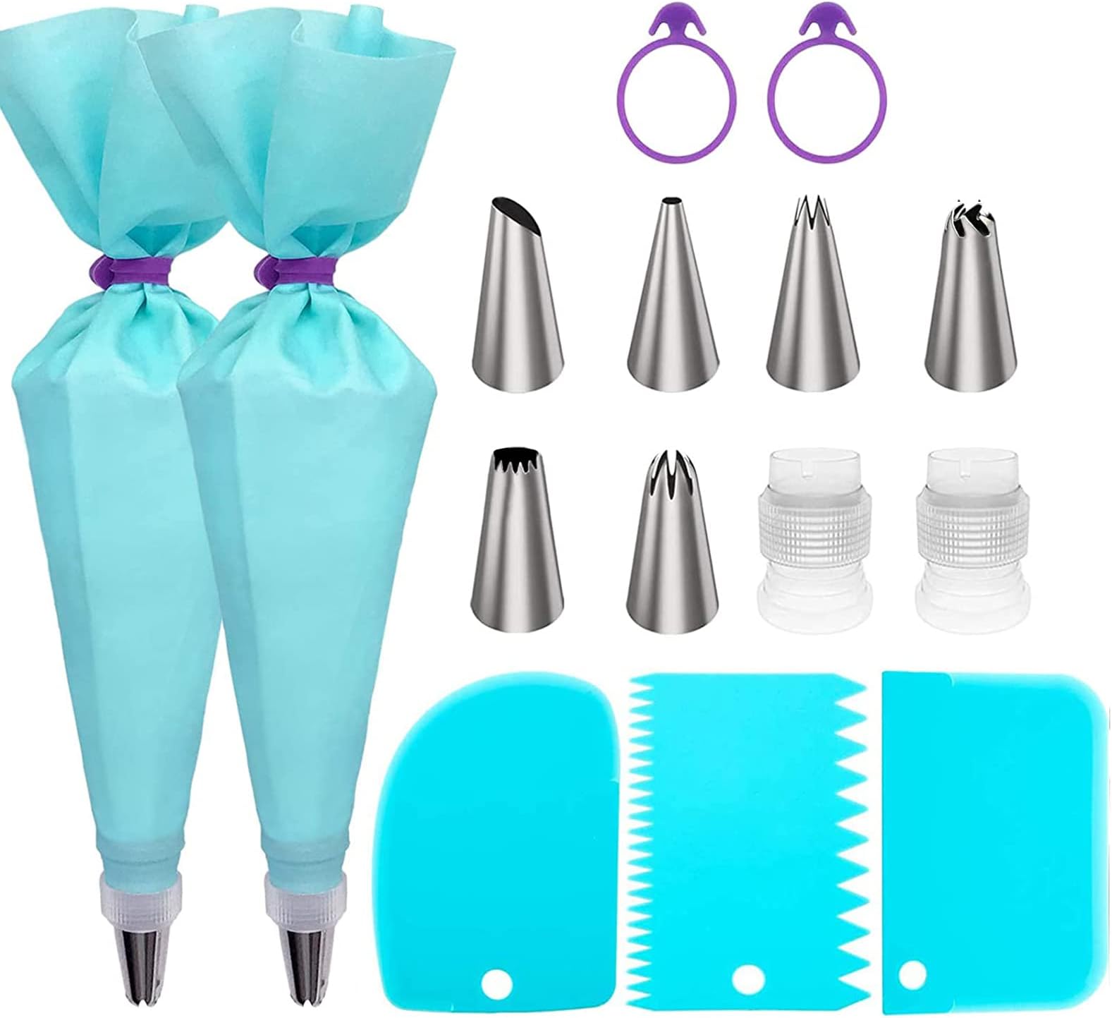 U-HOOME Piping Bags and Tips Set, Cake Decorating Supplies for Baking with Reusable Pastry Bags and Tips, Standard Converters, Silicone Rings, Cake Decorating Tools for Cookie Icing Cakes Cupcakes
