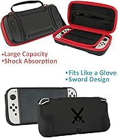 Vista 4 de Accesorios para Nintendo Switch OLED Arisll Family Bundle Estuche de transporte y protector de pantalla paquete de 4 agarres Joy Con y volantes